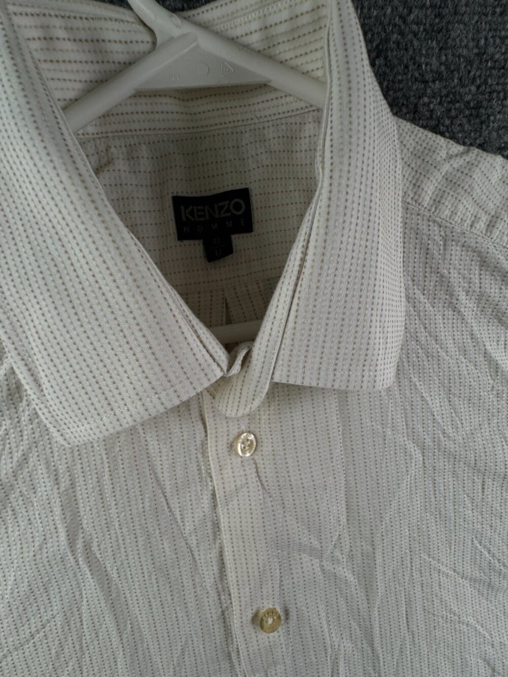 Kenzo Long Sleeve Button Up Shirt Men Striped White Beige Size 17 (43) Adult - Picture 7 of 15